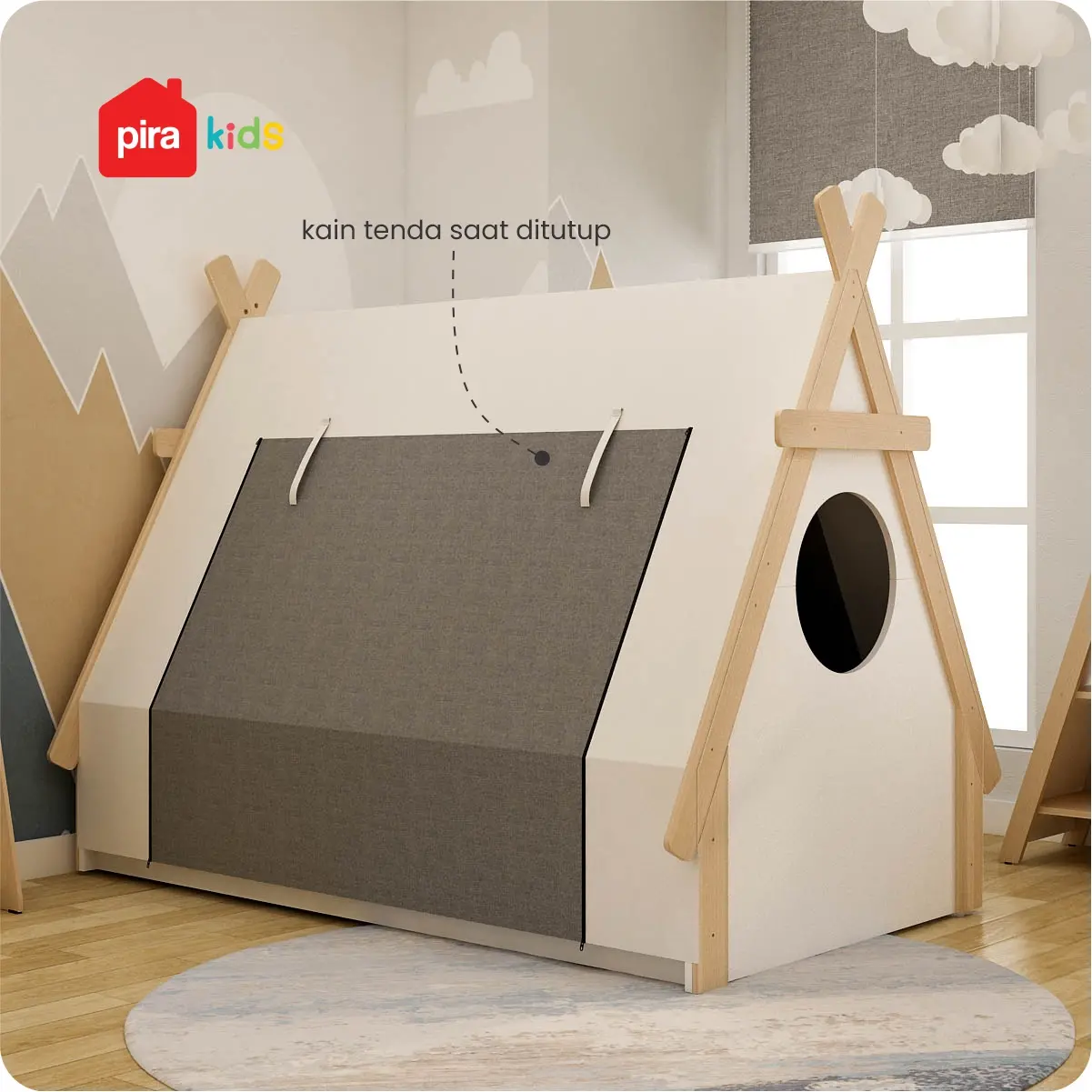 PIRA KIDS - BOHO BD100 TEMPAT TIDUR ANAK / DIVAN ANAK warna PRO OAK - WHITE SM - WHITE VN - GREY VN - PIRA KIDS - foto 2