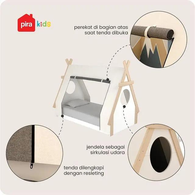 PIRA KIDS - BOHO BD100 TEMPAT TIDUR ANAK / DIVAN ANAK warna PRO OAK - WHITE SM - WHITE VN - GREY VN - PIRA KIDS - foto 4