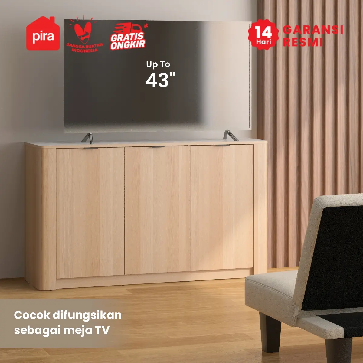 PIRA - ADERA SB140 BUFET / SIDEBOARD / LEMARI KABINET / RAK DAPUR / MEJA TV warna PRO OAK - WHITE MARBLE - PIRA - foto 2
