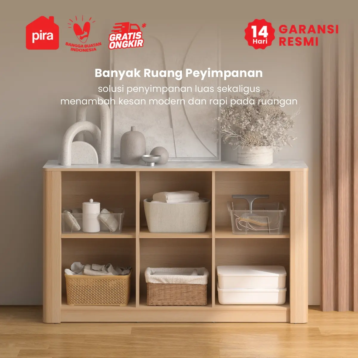 PIRA - ADERA SB140 BUFET / SIDEBOARD / LEMARI KABINET / RAK DAPUR / MEJA TV warna PRO OAK - WHITE MARBLE - PIRA - foto 4