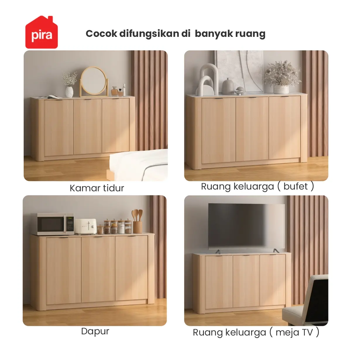 PIRA - ADERA SB140 BUFET / SIDEBOARD / LEMARI KABINET / RAK DAPUR / MEJA TV warna PRO OAK - WHITE MARBLE - PIRA - foto 8