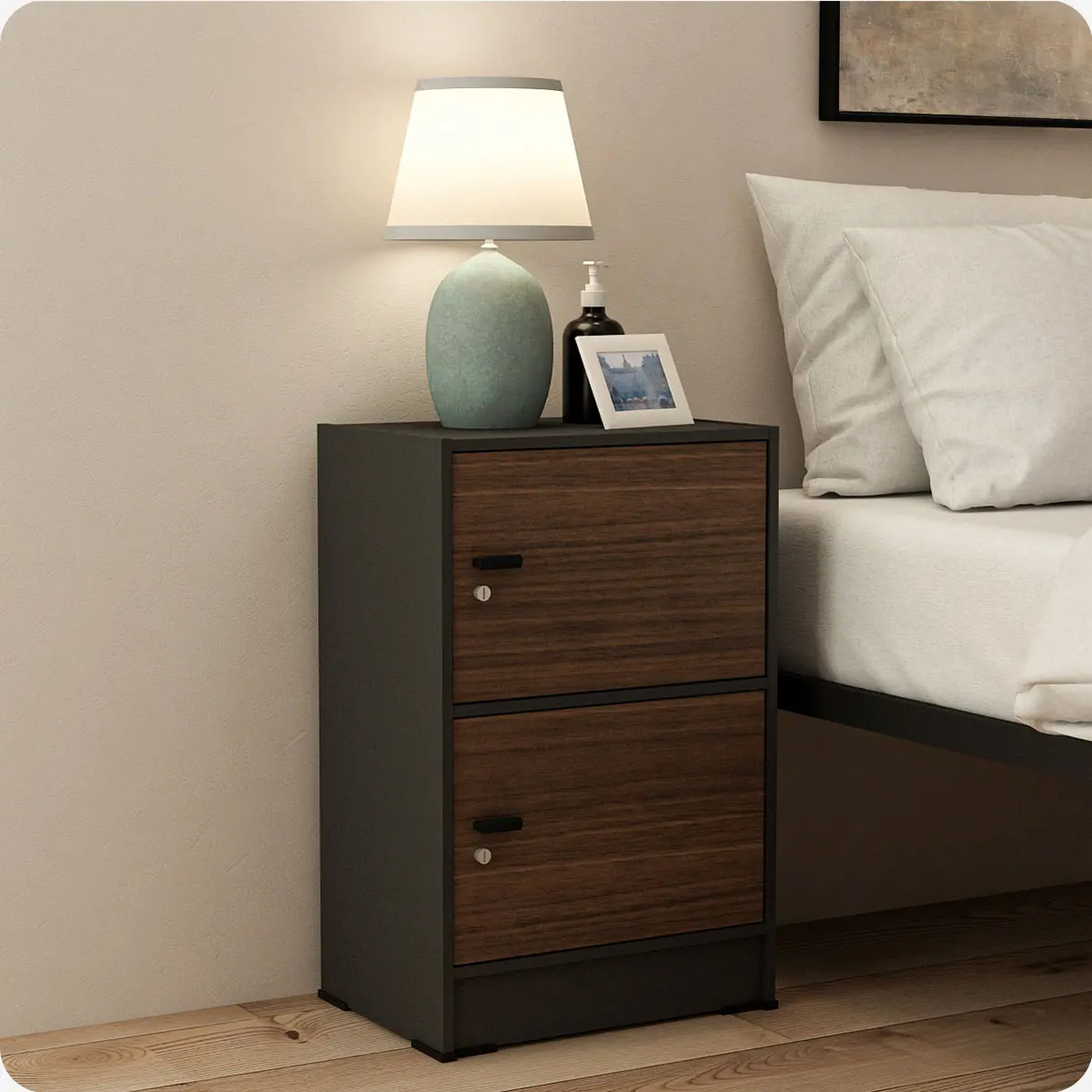 PIRA METROPOLIS OX - ARUNA RSG2 RAK SERBAGUNA / RAK SUSUN 2 PINTU warna BLACK - AMERICAN WALNUT - PIRA METROPOLIS OX - foto 5