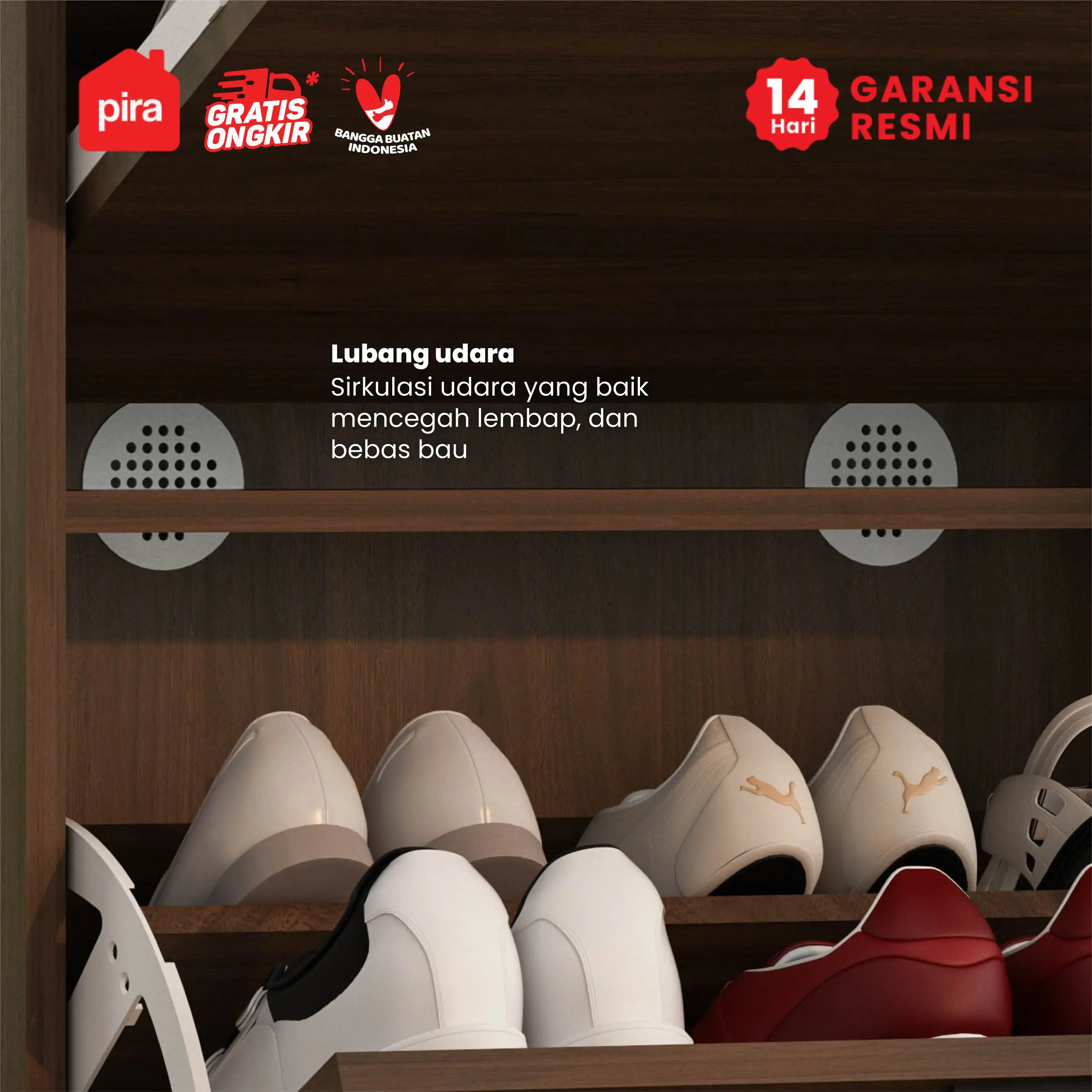 PIRA OX - POLKA SR60 RAK SEPATU / LEMARI SEPATU warna BROWN WALNUT - PIRA OX - foto 4