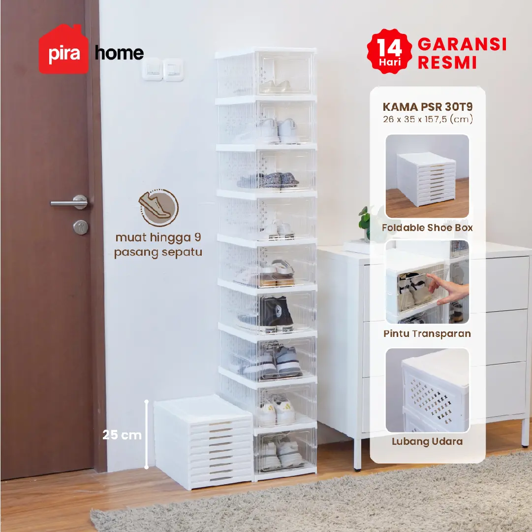 PIRA -  KAMA PSR RAK SEPATU LIPAT 1 PINTU / KOTAK SEPATU TRANSPARAN / RAK SEPATU SUSUN TERTUTUP warna CLEAR WHITE - PIRA - foto 1