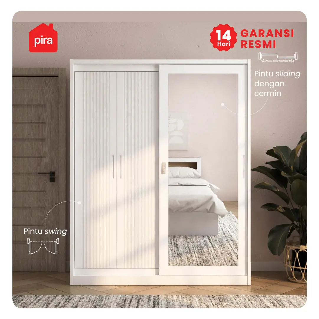 PIRA - LINIO 160 SSL MWDSL LEMARI PAKAIAN BESI SLIDING / PINTU GESER / LEMARI JUMBO warna WHITE - LIGHT GREY - PIRA - foto 10
