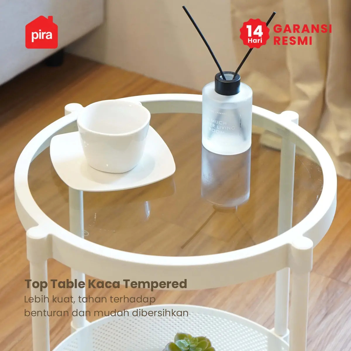 PIRA -  ONI ROUND PET SERIES MEJA SAMPING / MEJA NAKAS / MEJA KOPI / MEJA SUDUT / MEJA KECIL DENGAN RODA warna WHITE - PIRA - foto 3