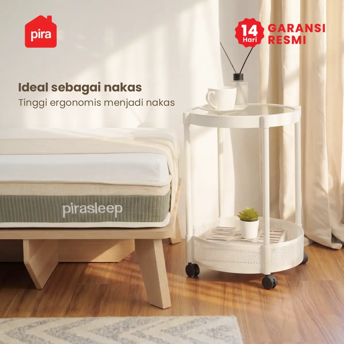 PIRA -  ONI ROUND PET SERIES MEJA SAMPING / MEJA NAKAS / MEJA KOPI / MEJA SUDUT / MEJA KECIL DENGAN RODA warna WHITE - PIRA - foto 8