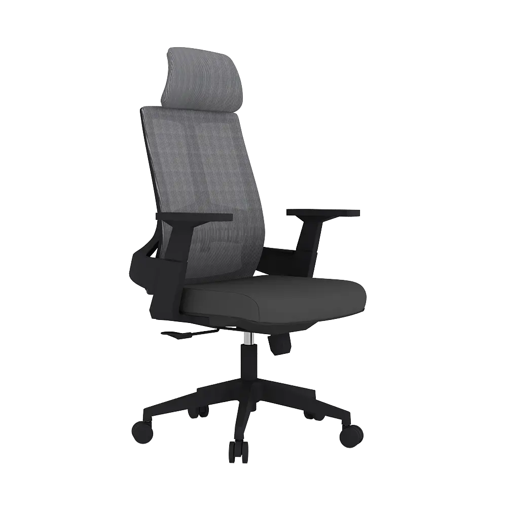 WORKDESIGN - AHSOKA PC PR KURSI KANTOR / KURSI KERJA ERGONOMIS DENGAN SANDARAN KEPALA DAN LUMBAR SUPPORT warna DARK GREY - BLACK - WORKDESIGN - foto 7