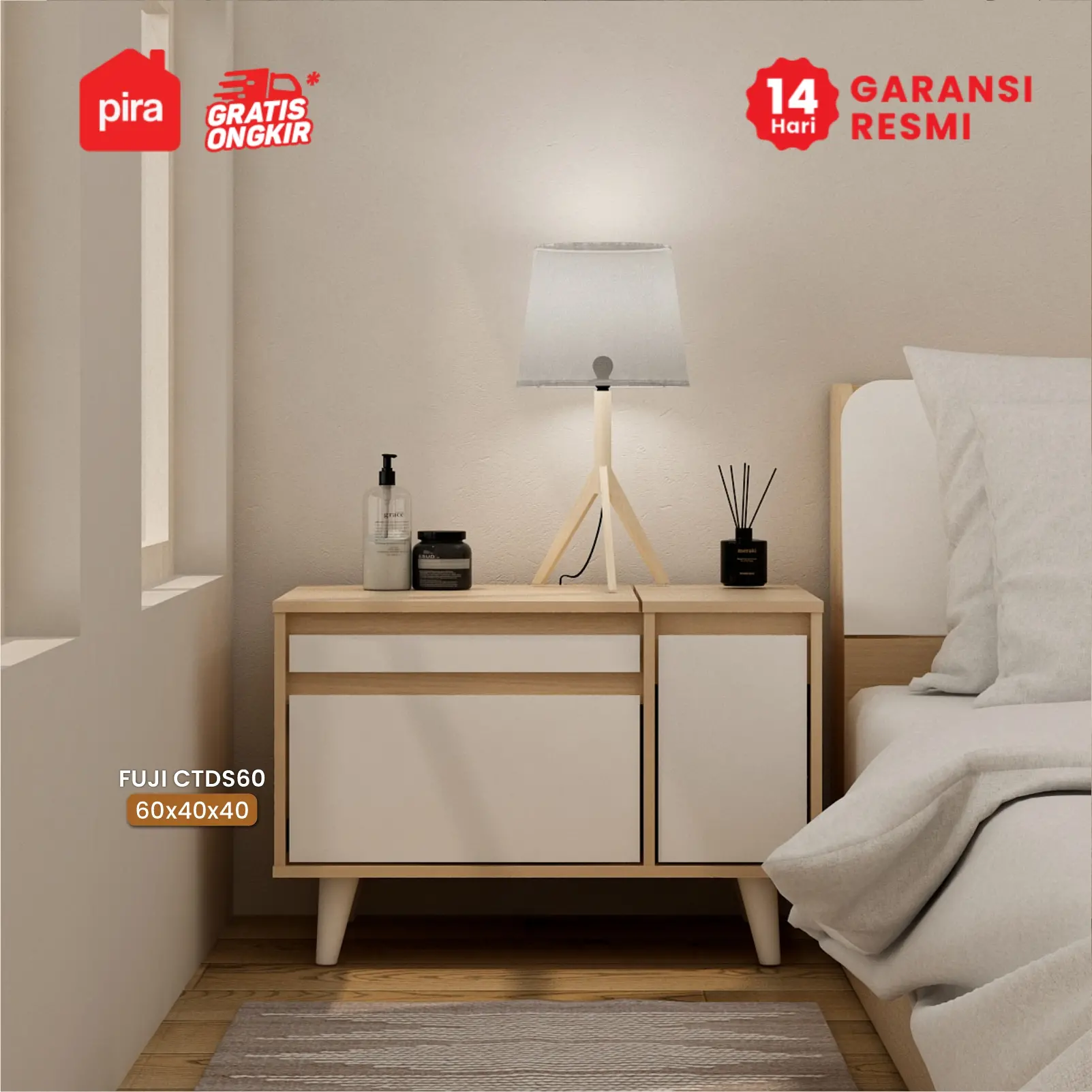 PIRA METROPOLIS OX - FUJI CTDS60 MEJA RIAS / MEJA SAMPING / MEJA MULTIFUNGSI / MEJA TAMU warna PRO OAK - WHITE - PIRA METROPOLIS OX - foto 9