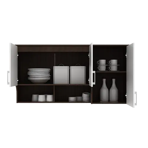 PIRA METROPOLIS - ALBA BAZ KC WU120 RB RAK DAPUR GANTUNG / RAK DINDING 3 PINTU DENGAN RAK BUMBU warna AMERICAN WALNUT - WHITE - METROPOLIS - foto 3