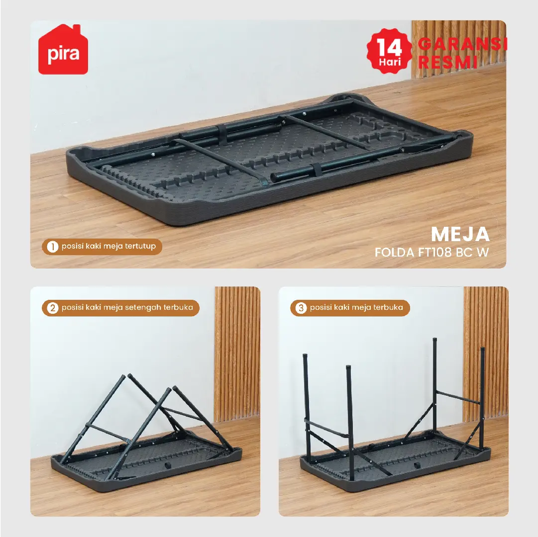 PIRA - FOLDA FD108 BC W SET MEJA LIPAT OUTDOOR / MEJA SERBAGUNA / MEJA PIKNIK / MEJA MAKAN warna DARK GREY - PIRA - foto 7
