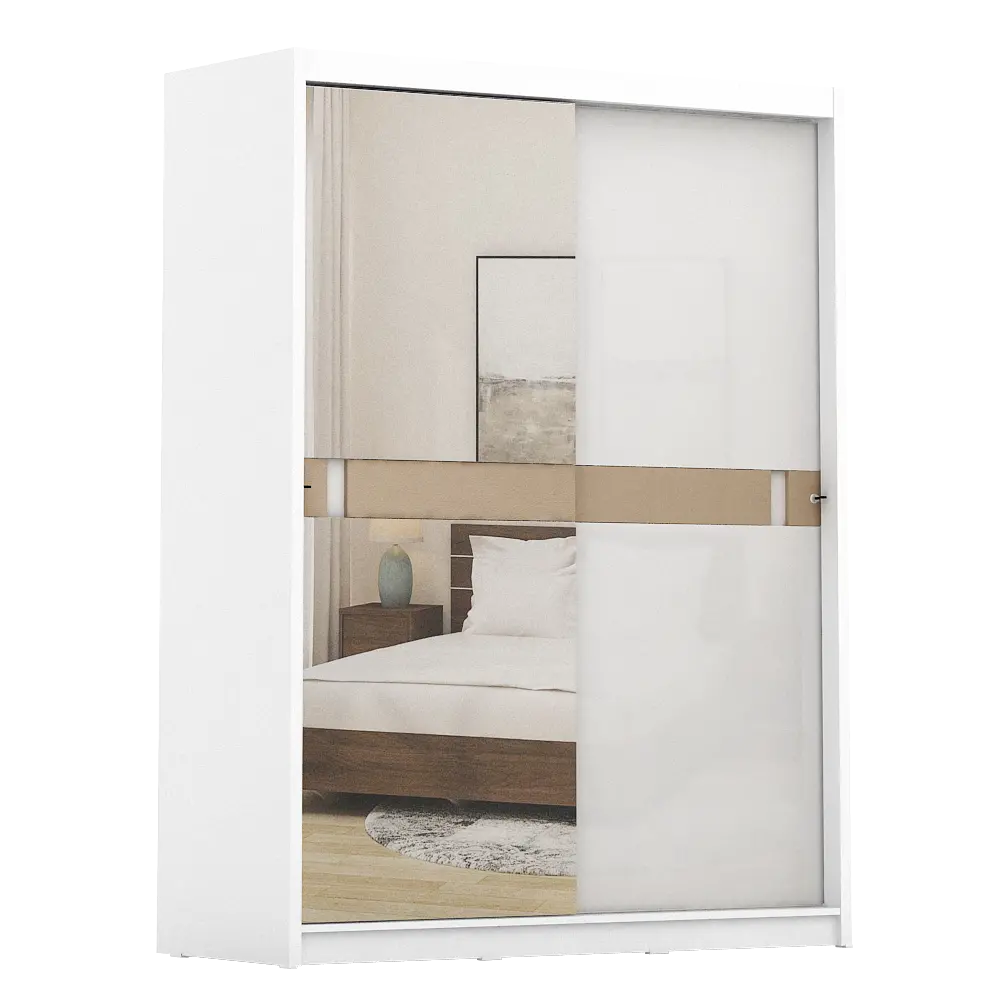 PIRA - KAST ABE WDSL150 GL MR LEMARI PAKAIAN PINTU GESER / SLIDING DENGAN CERMIN warna WHITE SM - WHITE GLOSSY - PIRA - foto 4
