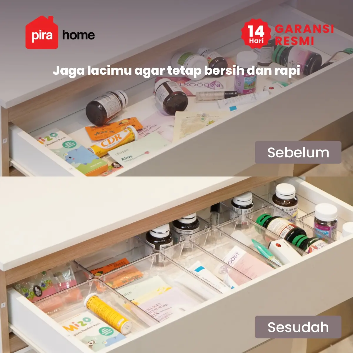 PIRA HOME -  SHITA DRAWER7 PO ORGANIZER LACI BENING / SEKAT LACI TRANSPARAN ISI 7 PCS warna CLEAR - PIRA HOME - foto 5