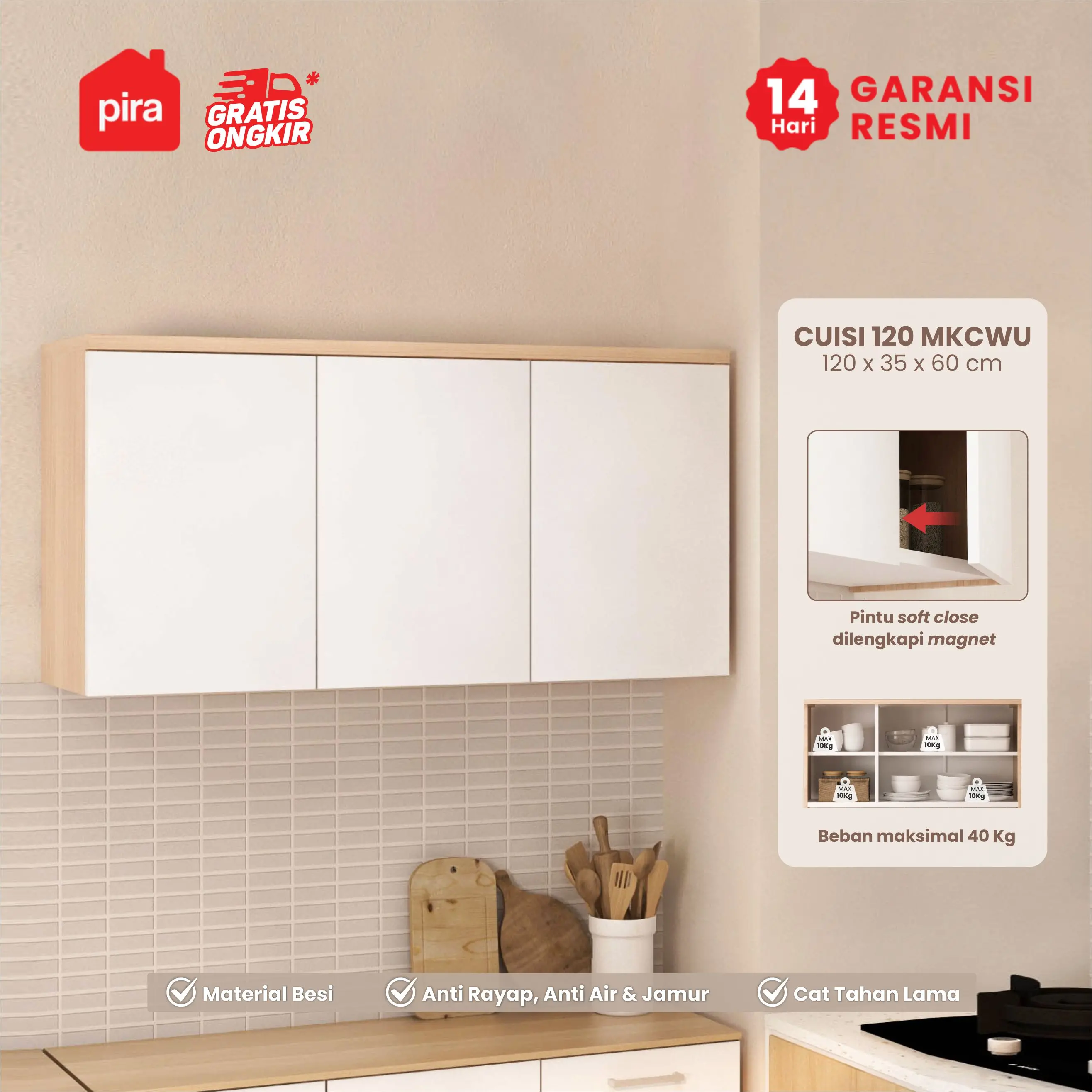 PIRA -  CUISI MKCWU KITCHEN SET / RAK DAPUR BESI / LEMARI DAPUR BESI / RAK DAPUR warna PRO OAK - WHITE - PIRA - foto 1