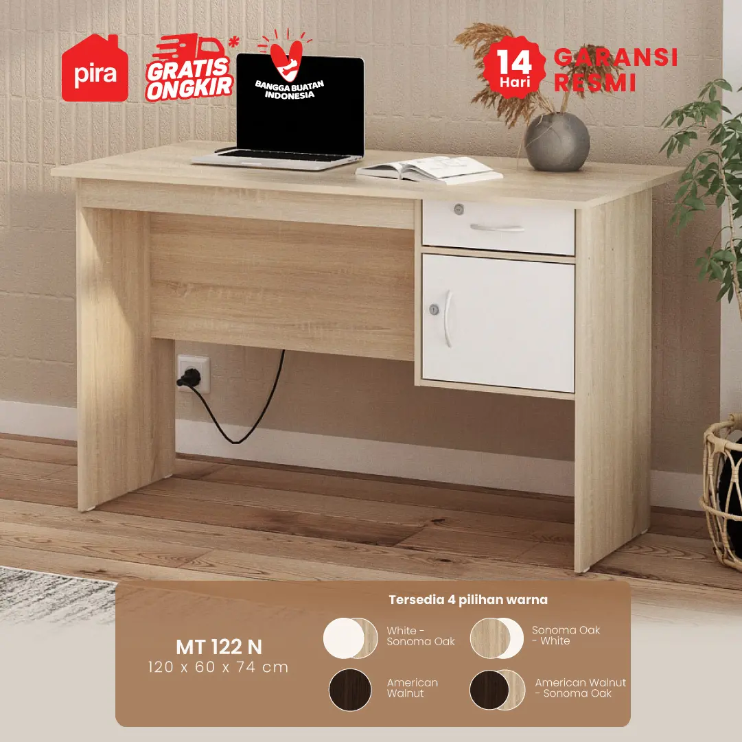 PIRA METROPOLIS - MT 122 N MEJA KERJA / KANTOR warna SONOMA OAK - WHITE - METROPOLIS - foto 1