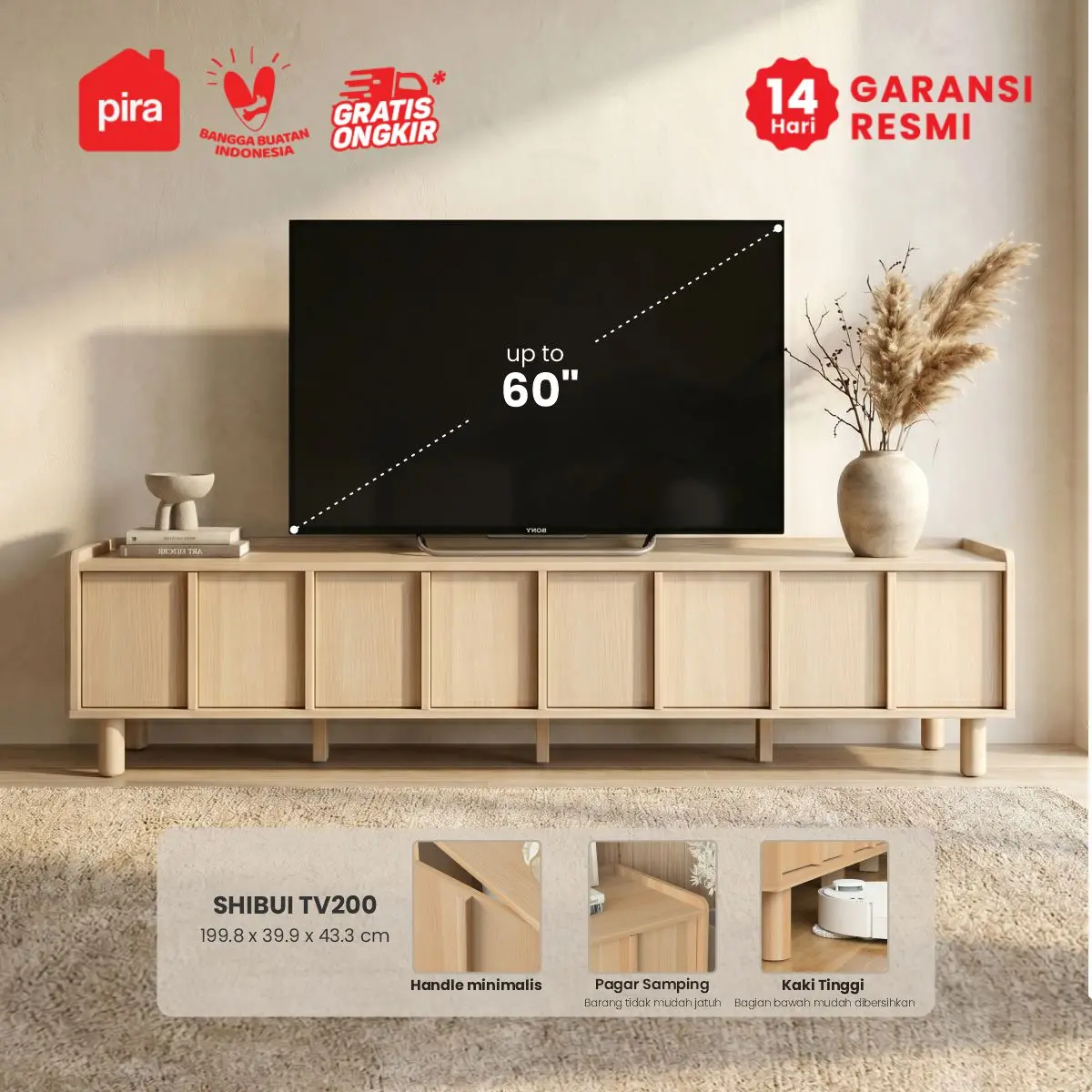 PIRA -  SHIBUI TV200 MEJA TV / RAK TV / LEMARI TV / KABINET TV warna PRO OAK - PIRA - foto 2