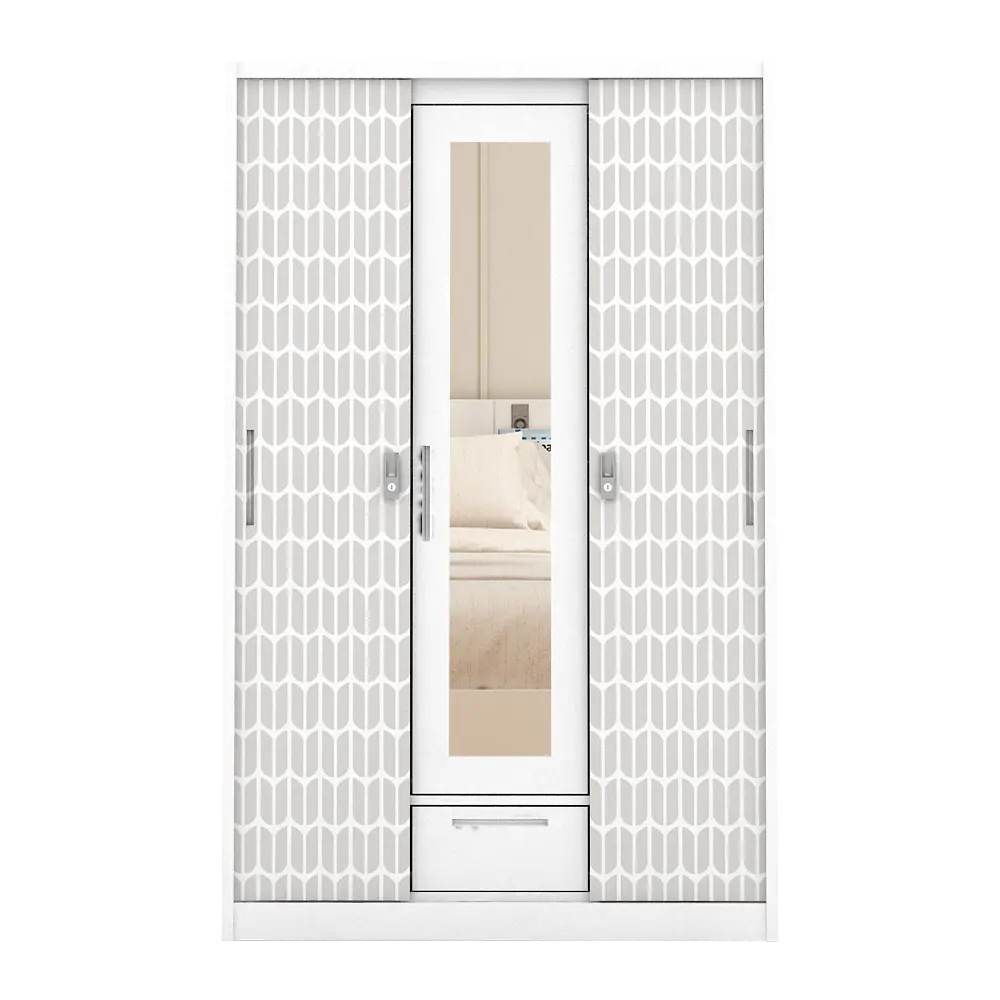 PIRA - KELSEY 3A SSL MWD LEMARI PAKAIAN BESI 3 PINTU SLIDING / PINTU GESER warna WHITE - PIRA - foto 2