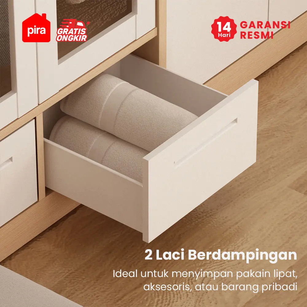 PIRA -  ASHTON 5P FGD MWD LEMARI PAKAIAN BESI 5 PINTU DENGAN LACI DAN LED warna LIGHT ASH - WHITE - PIRA - foto 5