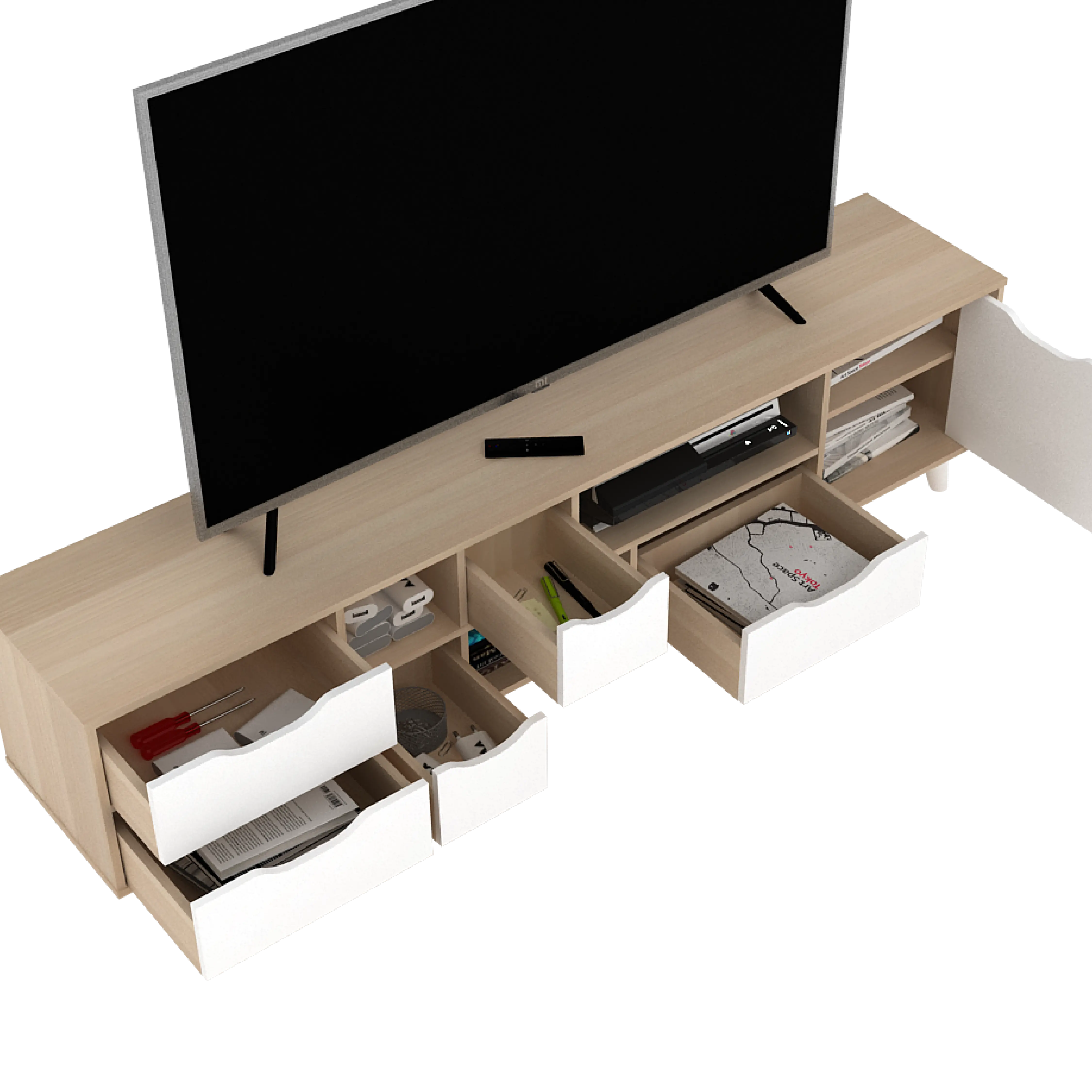 PIRA METROPOLIS OX -  FUJI TV150 MEJA TV / RAK TV MINIMALIS warna PRO OAK - WHITE - PIRA METROPOLIS OX - foto 5