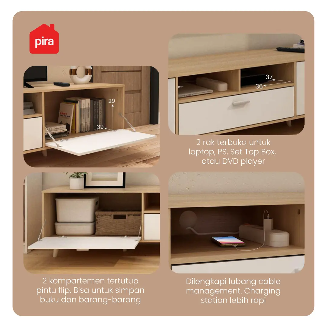 PIRA METROPOLIS -  BELATRIX TV200 MEJA TV / RAK TV warna PRO OAK - WHITE - PIRA METROPOLIS OX - foto 3