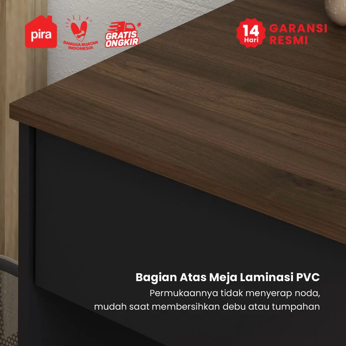 PIRA METROPOLIS OX - ARUNA DK121 MEJA KERJA / MEJA BELAJAR DENGAN LACI warna BLACK - BROWN WALNUT - PIRA METROPOLIS OX - foto 4
