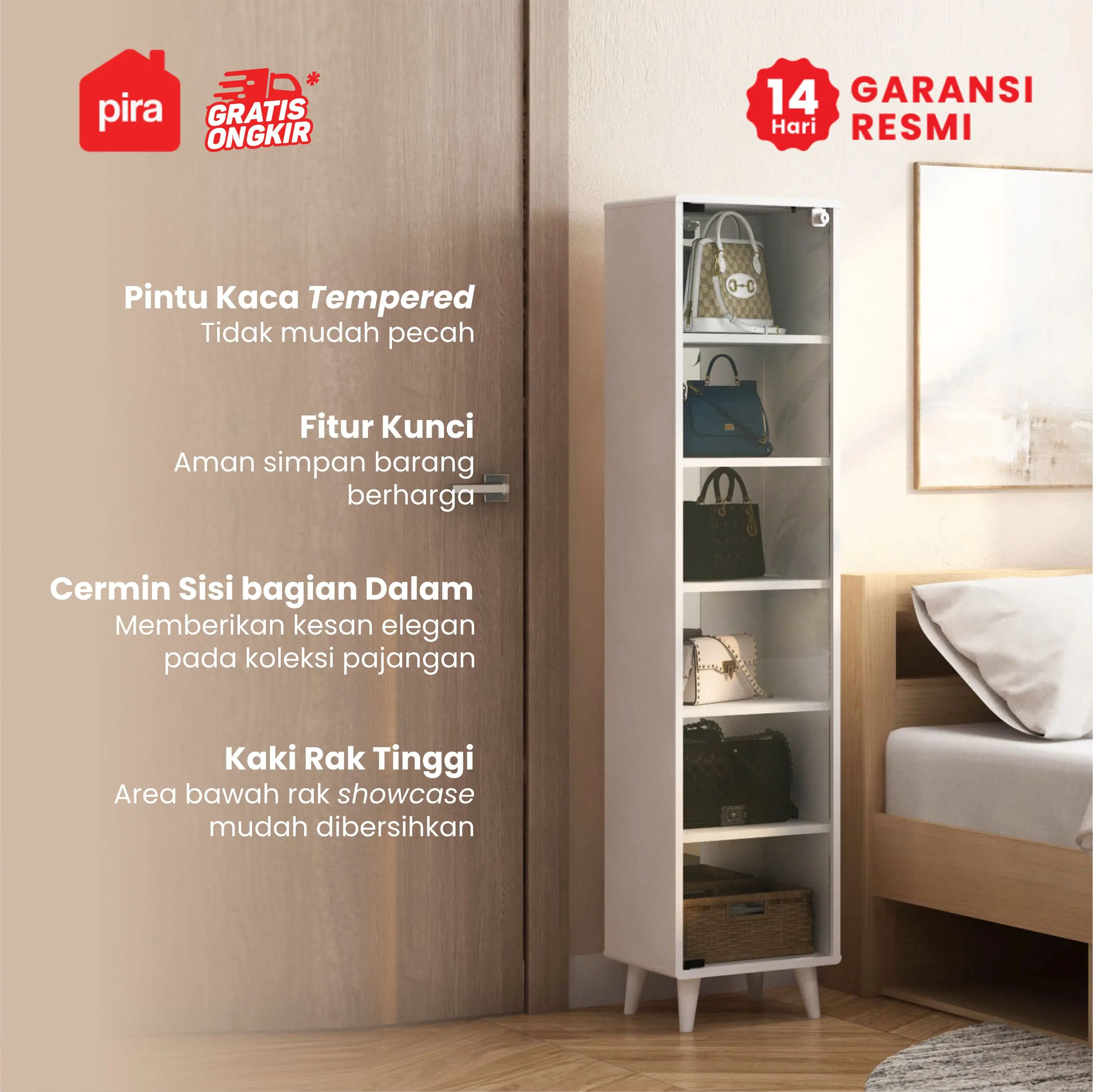PIRA -  TORY SC35 RAK DISPLAY / RAK BUKU / SHOWCASE / LEMARI PAJANGAN / LEMARI HIAS warna PRO OAK - PIRA - foto 2