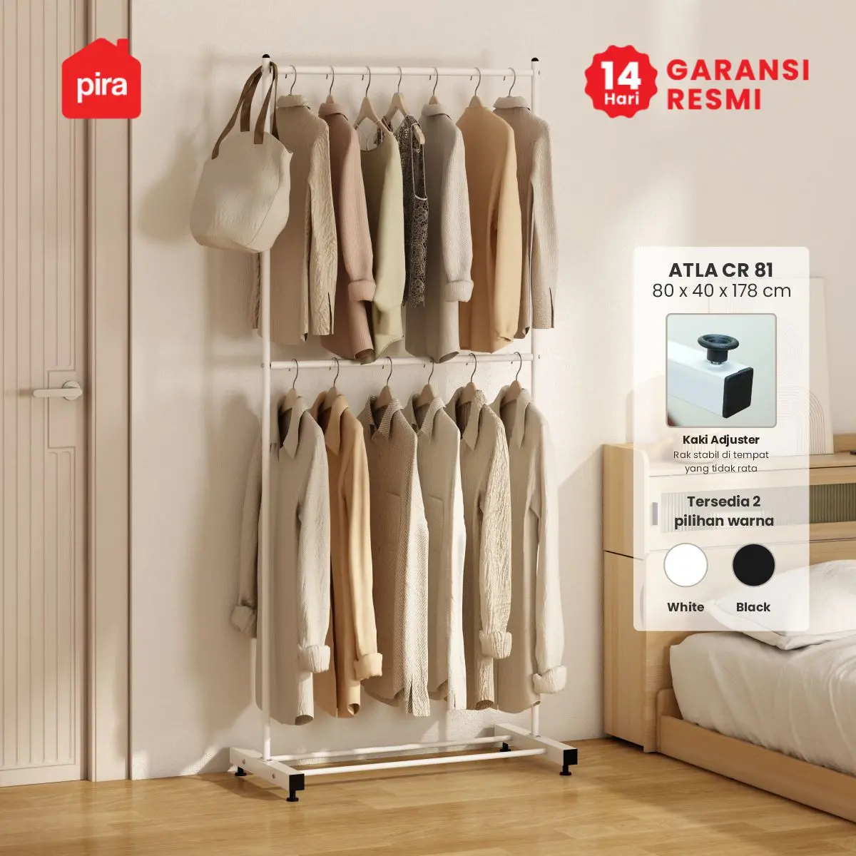 PIRA - ATLA CR 81 RAK GANTUNG BAJU / STAND GANTUNGAN / STAND HANGER / RAK BESI warna WHITE - PIRA - foto 1