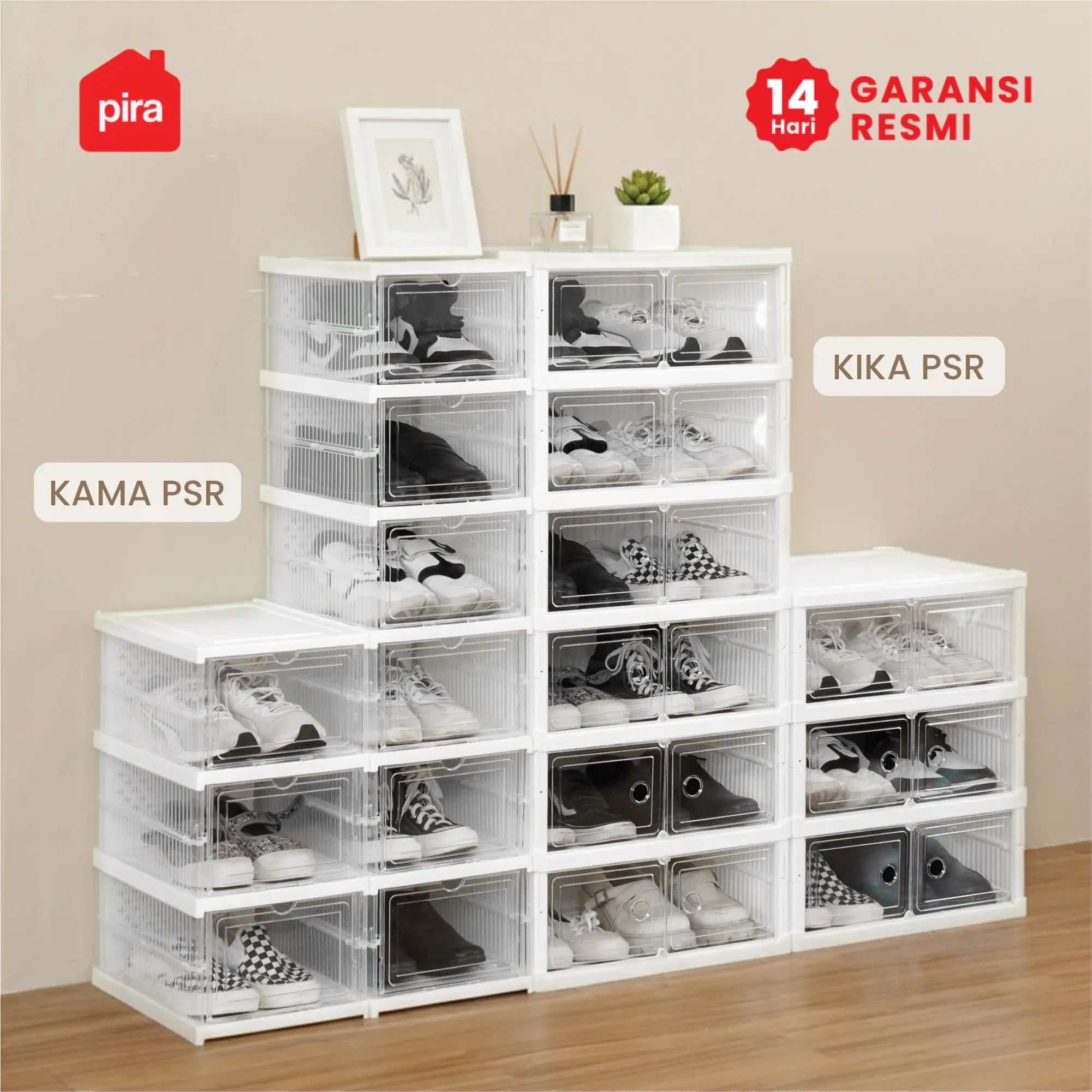 PIRA -  KIKA PSR RAK SEPATU LIPAT 2 PINTU / KOTAK SEPATU TRANSPARAN / RAK SEPATU SUSUN TERTUTUP warna WHITE - PIRA - foto 2