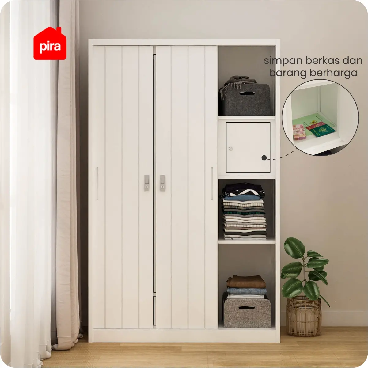 PIRA - SAXON 3 SSL MWD LEMARI PAKAIAN BESI 3 PINTU warna WHITE - BAVARIAN - foto 3