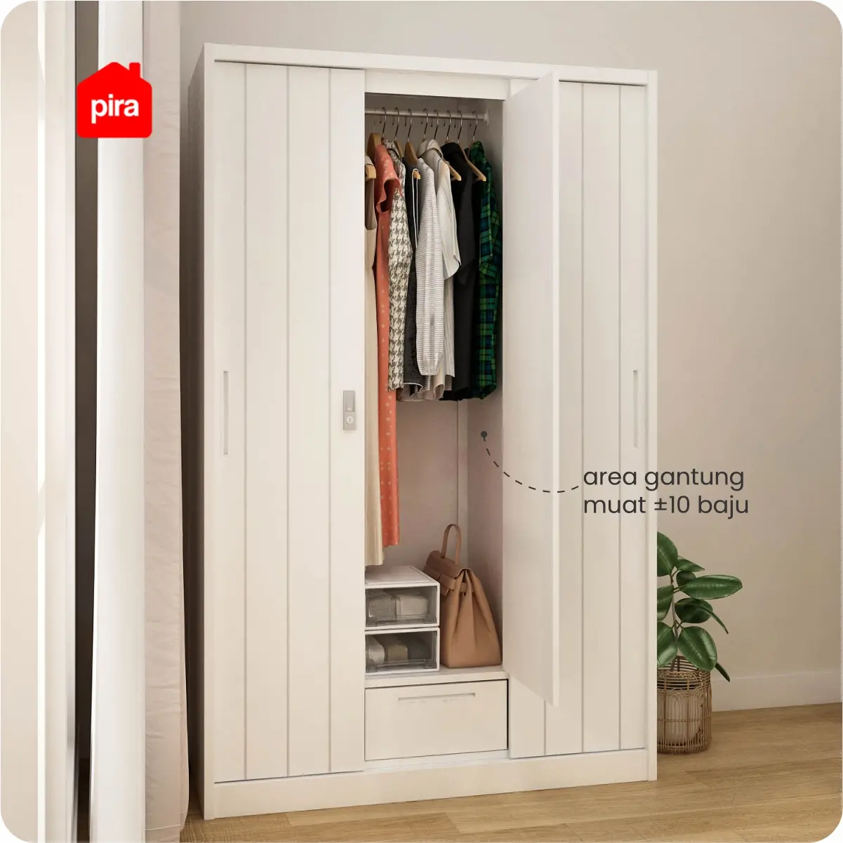 PIRA - SAXON 3 SSL MWD LEMARI PAKAIAN BESI 3 PINTU warna WHITE - BAVARIAN - foto 4