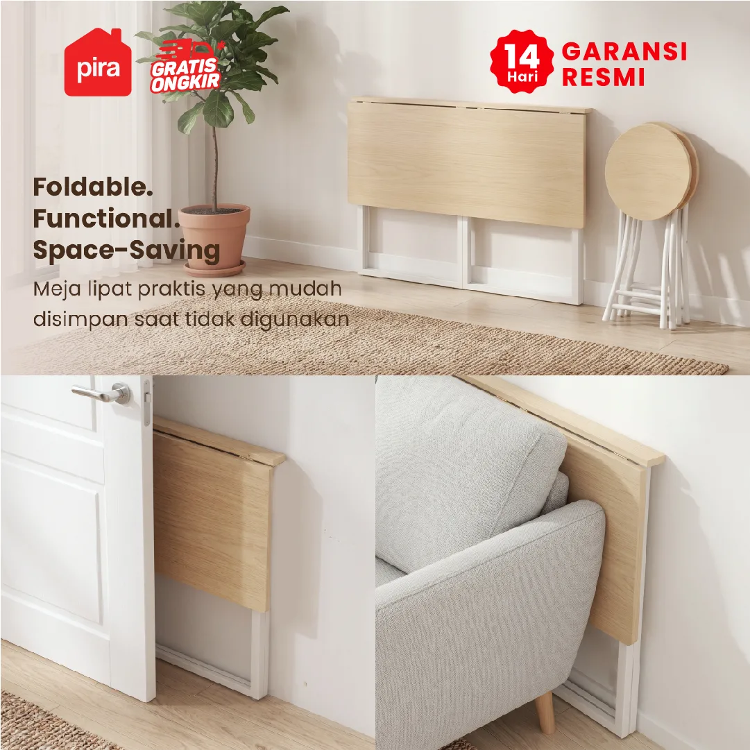 PIRA - FLIP FDTS90 MEJA MAKAN / MEJA MAKAN LIPAT SET 2 KURSI warna CREAM OAK - WHITE - PIRA - foto 3
