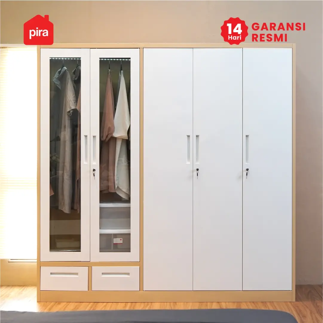 PIRA -  ASHTON 5P FGD MWD LEMARI PAKAIAN BESI 5 PINTU DENGAN LACI DAN LED warna LIGHT ASH - WHITE - PIRA - foto 8