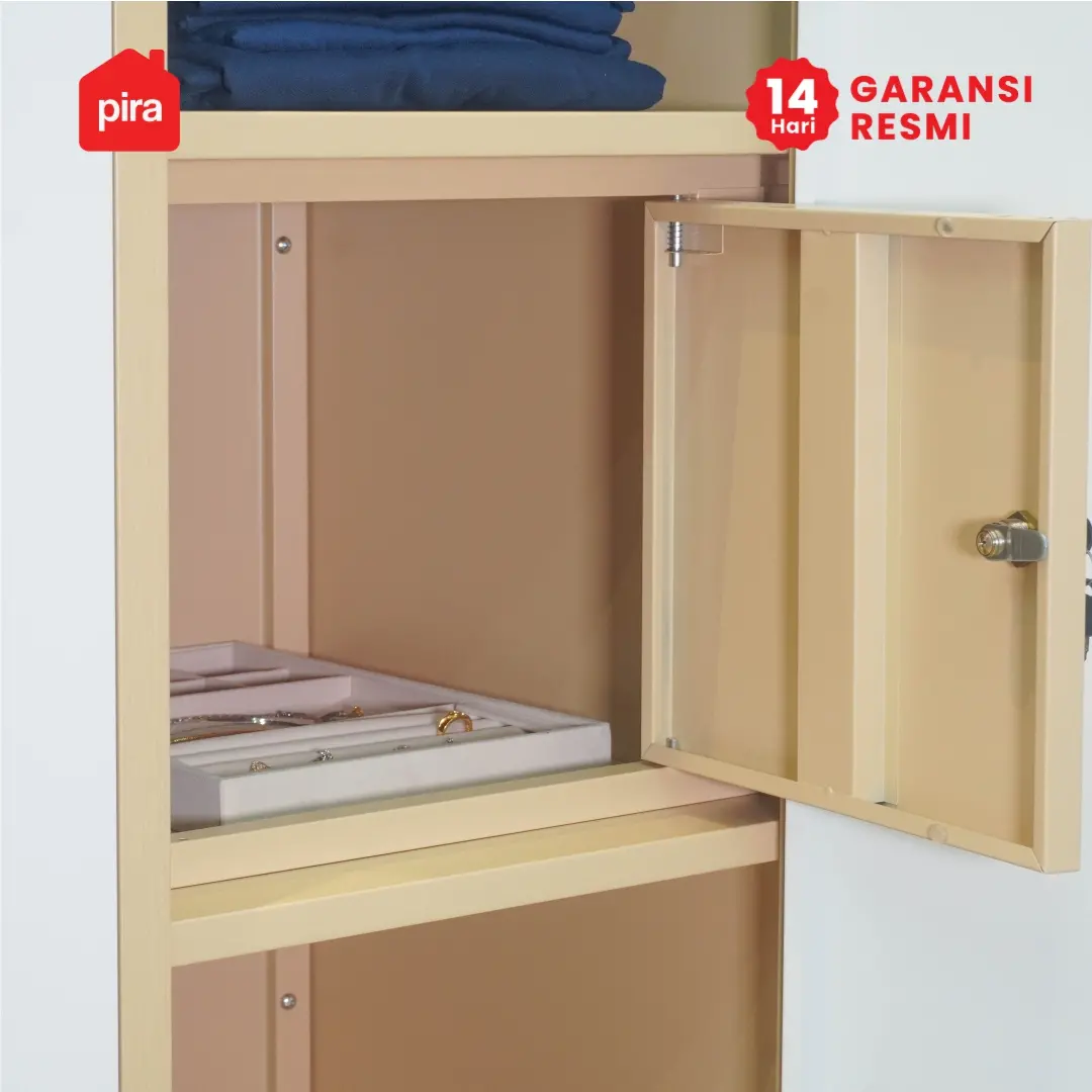 PIRA -  ASHTON 5P FGD MWD LEMARI PAKAIAN BESI 5 PINTU DENGAN LACI DAN LED warna LIGHT ASH - WHITE - PIRA - foto 9