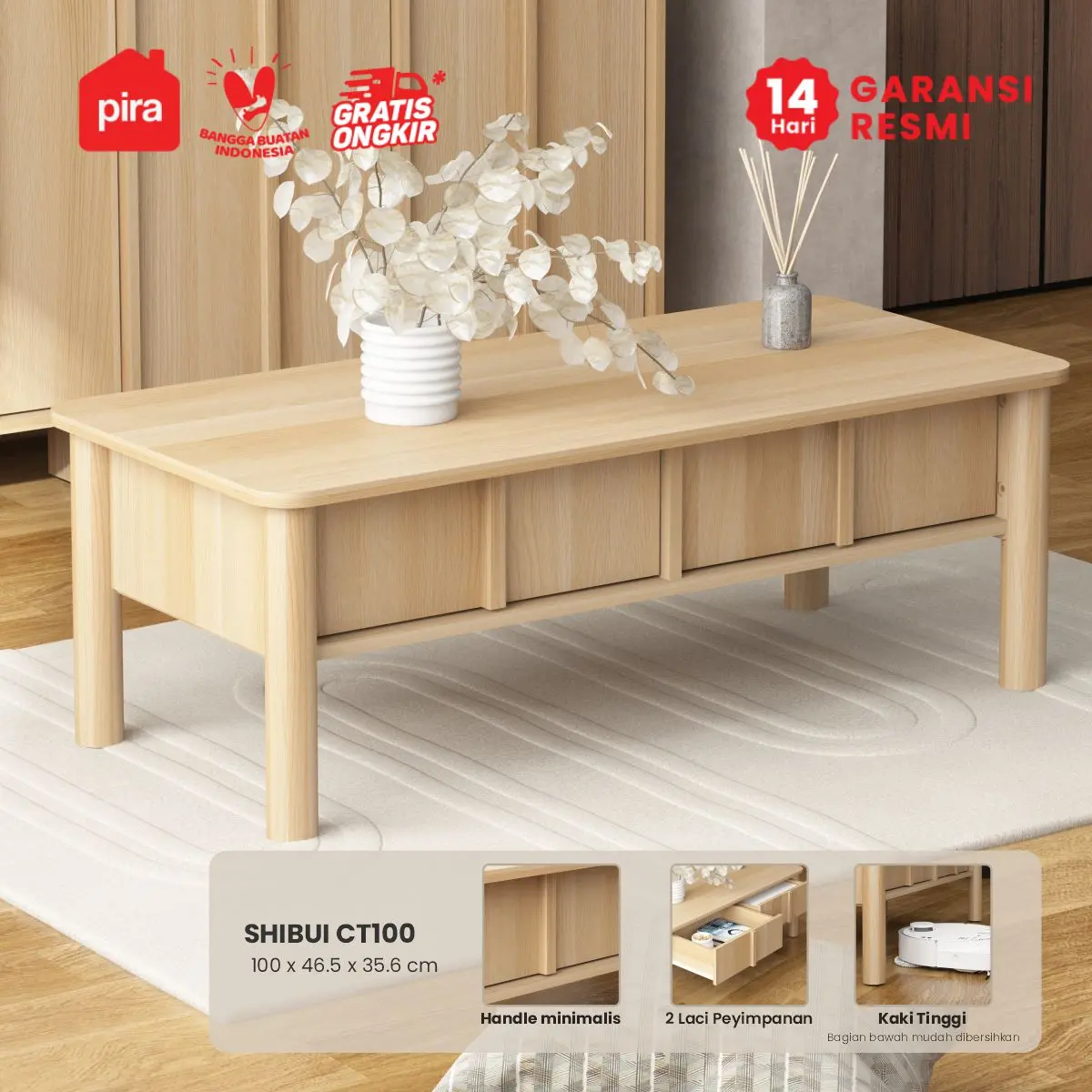 PIRA - SHIBUI CT100 MEJA TAMU / MEJA RUANG TAMU warna PRO OAK - PIRA - foto 1