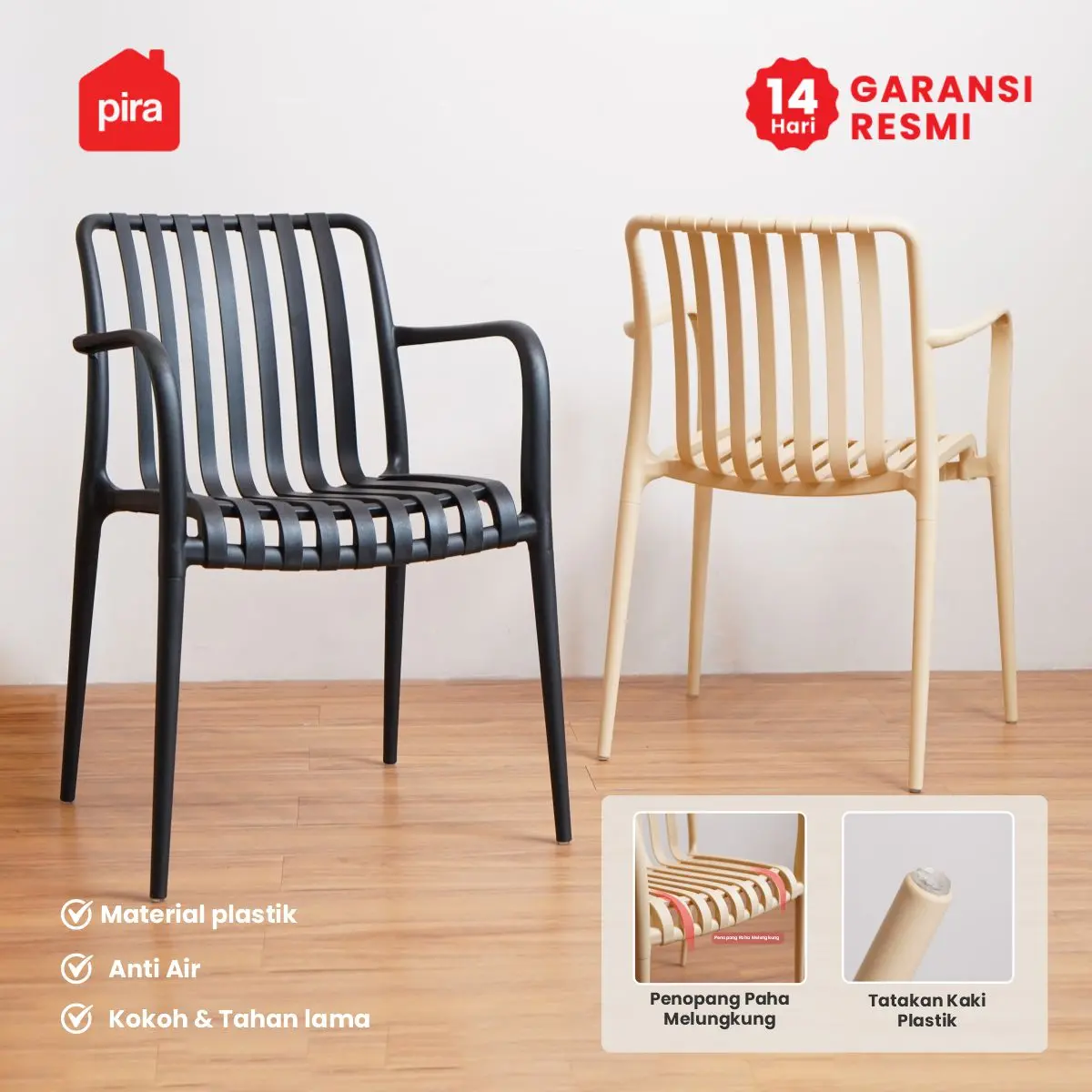 PIRA -  CHAI DC KURSI PLASTIK / KURSI MAKAN / KURSI BELAJAR / KURSI SANTAI / KURSI TERAS / KURSI CAFE warna BLACK - PIRA - foto 2