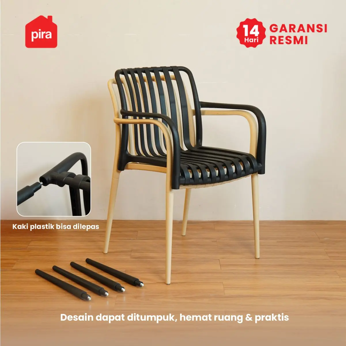 PIRA -  CHAI DC KURSI PLASTIK / KURSI MAKAN / KURSI BELAJAR / KURSI SANTAI / KURSI TERAS / KURSI CAFE warna BLACK - PIRA - foto 7