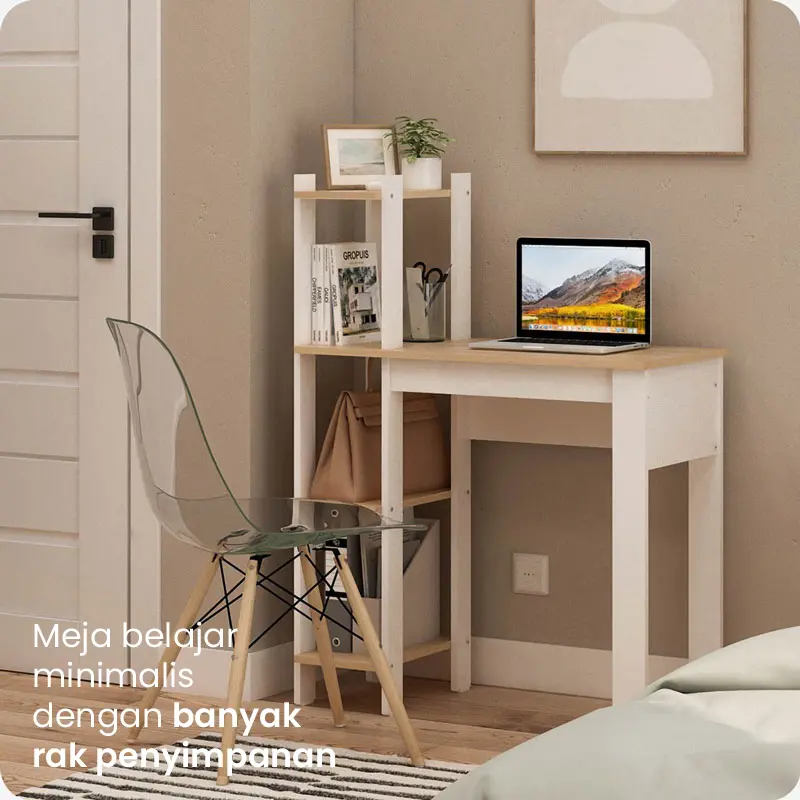 PIRA - FELIX DK80 MEJA KERJA / MEJA BELAJAR DENGAN RAK BUKU warna WHITE - PRO OAK - PIRA - foto 2