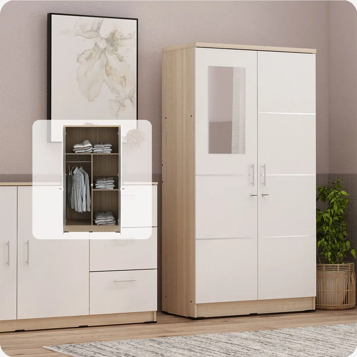 PIRA METROPOLIS - ALBA 2PM LT LEMARI PAKAIAN MEDIUM 2 PINTU warna SONOMA OAK - WHITE - WHITE - METROPOLIS - foto 2