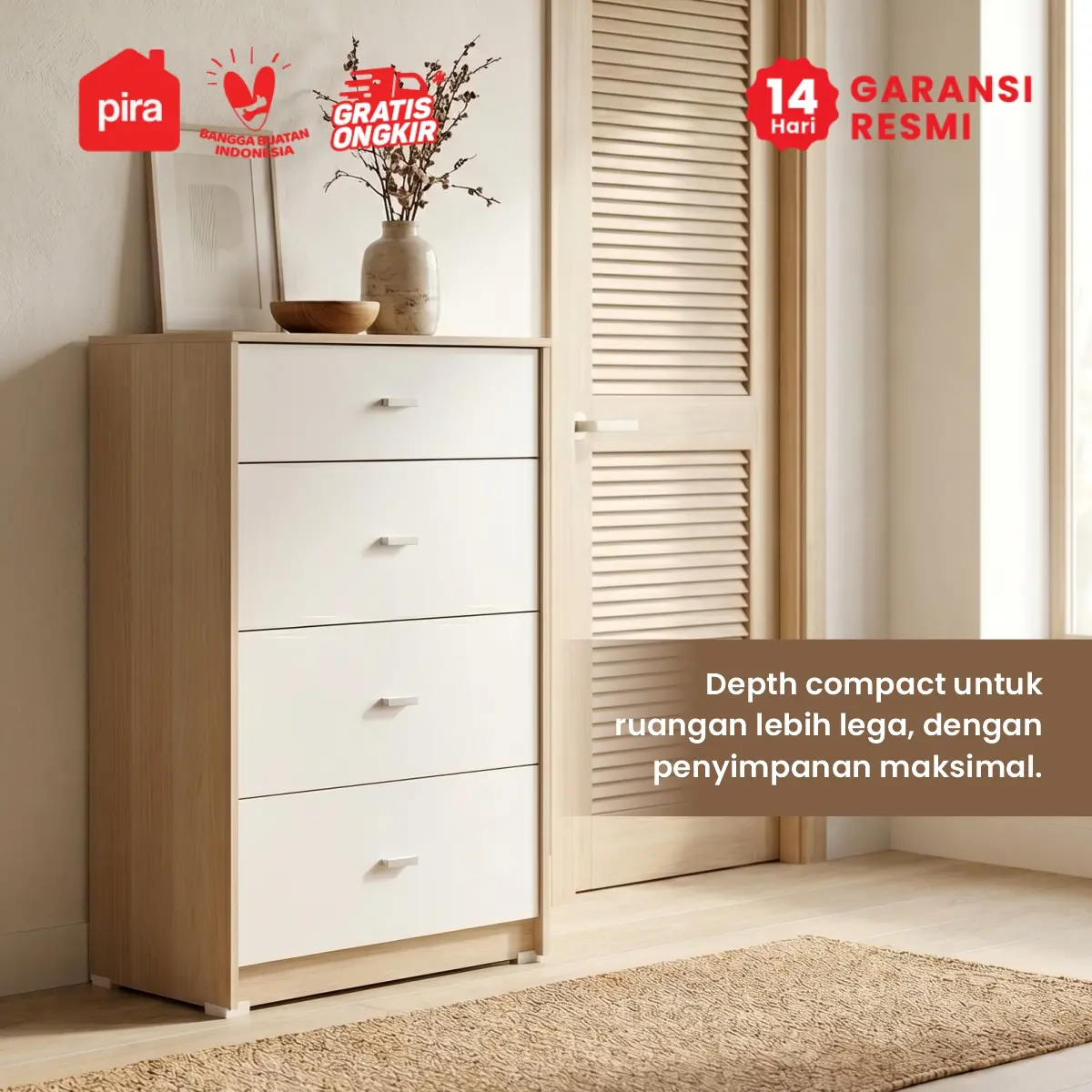 PIRA METROPOLIS OX -  KATO CH4 LEMARI LACI / DRAWER / LEMARI SUSUN warna PRO OAK - WHITE - PIRA METROPOLIS - foto 3