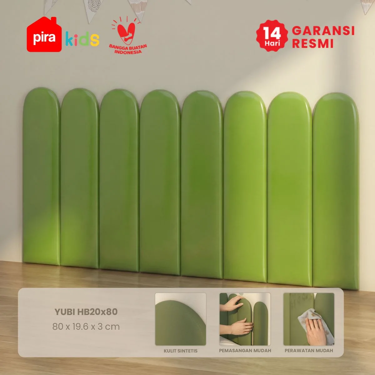 PIRA KIDS - YUBI HB20X80 HEADBOARD KASUR / WALL PANEL 3D / WALLPAPER FOAM 3D / SANDARAN BERMAIN ANAK 1 PCS warna GREEN - PIRA KIDS - foto 1