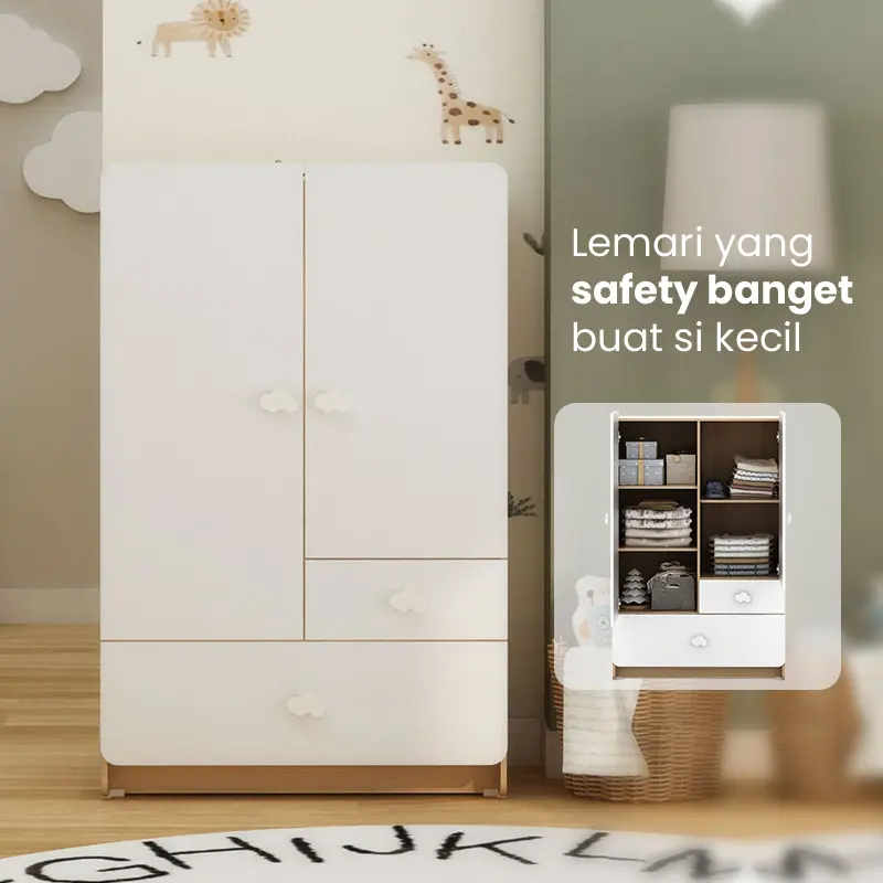 PIRA KIDS - WOODY BL80 CL LEMARI PAKAIAN ANAK 2 PINTU FULL RAK warna PRO OAK - WHITE SM - PIRA KIDS - foto 2
