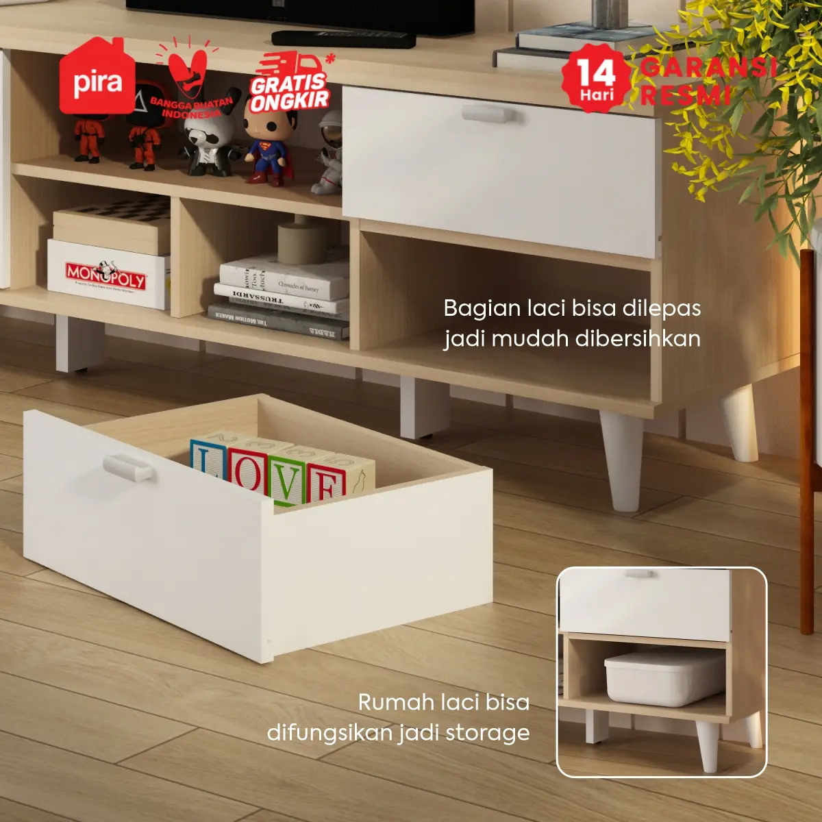 PIRA METROPOLIS OX - ABBA TV120 MEJA TV / RAK TV / LEMARI TV warna PRO OAK - WHITE - PIRA METROPOLIS OX - foto 6