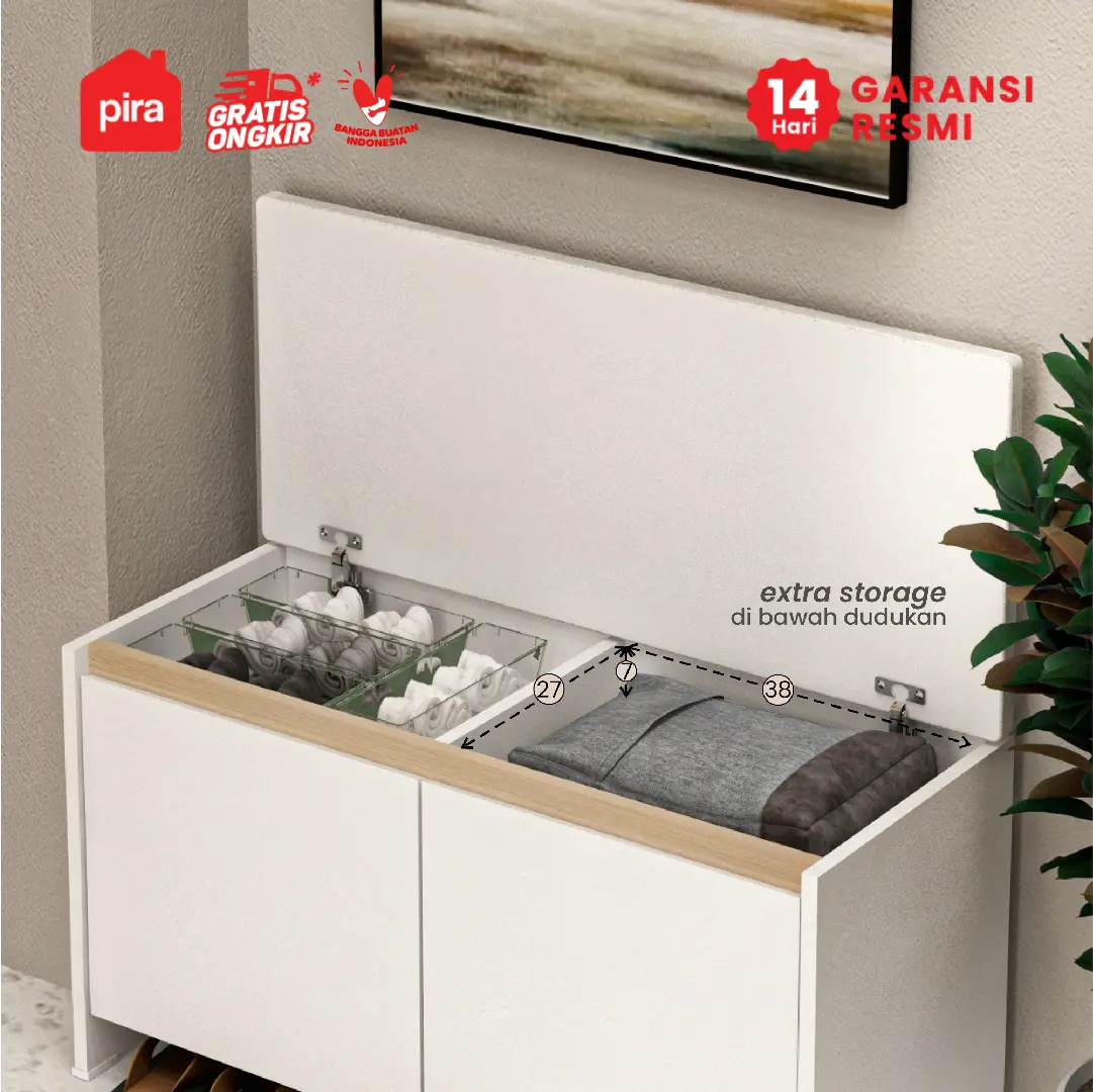 PIRA METROPOLIS -  PINO SR80 PF RAK SEPATU / RAK SEPATU DUDUK / RAK SEPATU SUSUN TERTUTUP warna WHITE - PRO OAK - PIRA METROPOLIS - foto 2