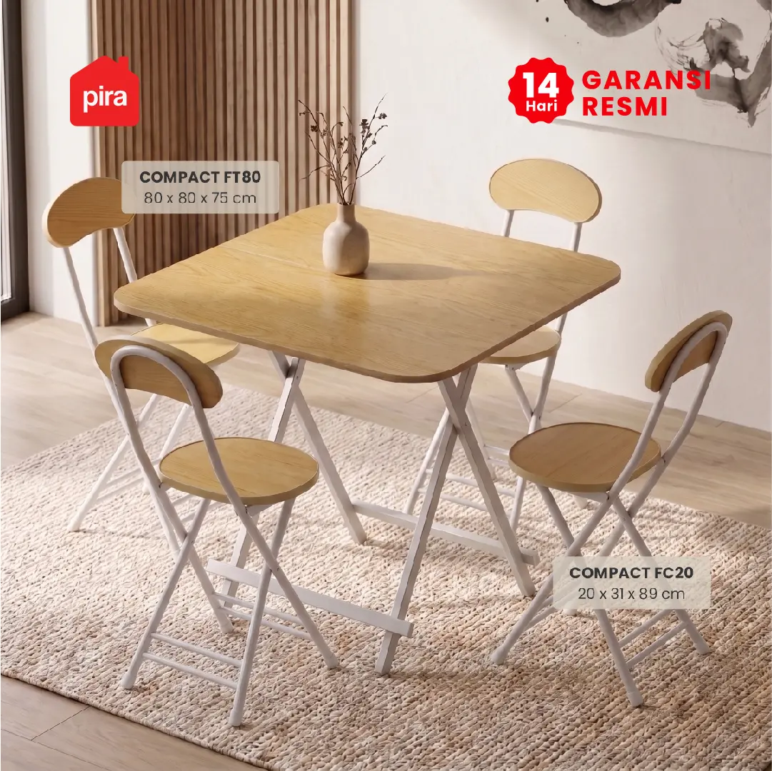 PIRA - COMPACT FT80 MEJA MAKAN / MEJA LIPAT / MEJA TERAS / MEJA CAFE / KURSI MAKAN / KURSI LIPAT / MEJA MAKAN SET KURSI warna LIGHT WOOD - PIRA - foto 2