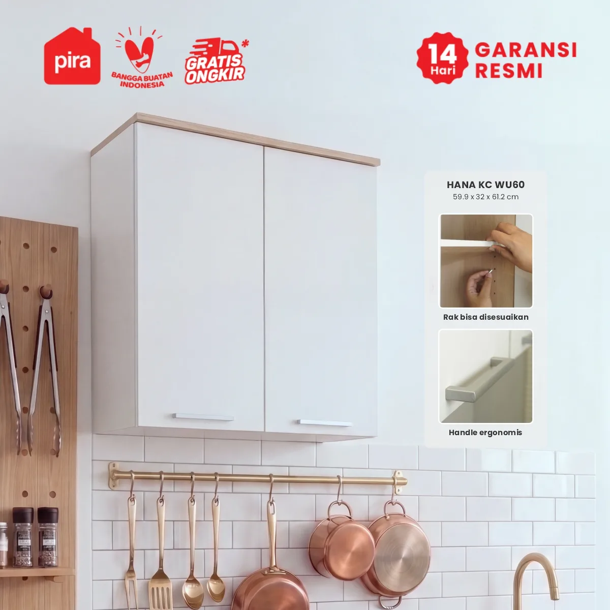 PIRA METROPOLIS OX - HANA KC WU60 RAK DAPUR / RAK GANTUNG DAPUR / KITCHEN SET ATAS 2 PINTU warna WHITE - PRO OAK - PIRA METROPOLIS - foto 1