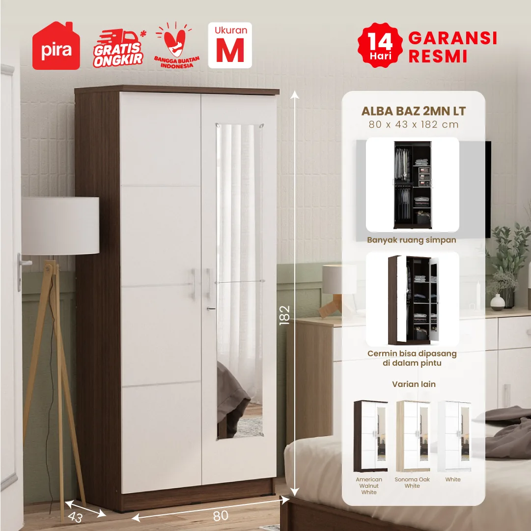 PIRA METROPOLIS - ALBA BAZ 2MN LT LEMARI PAKAIAN 2 PINTU warna AMERICAN WALNUT - WHITE - METROPOLIS - foto 1