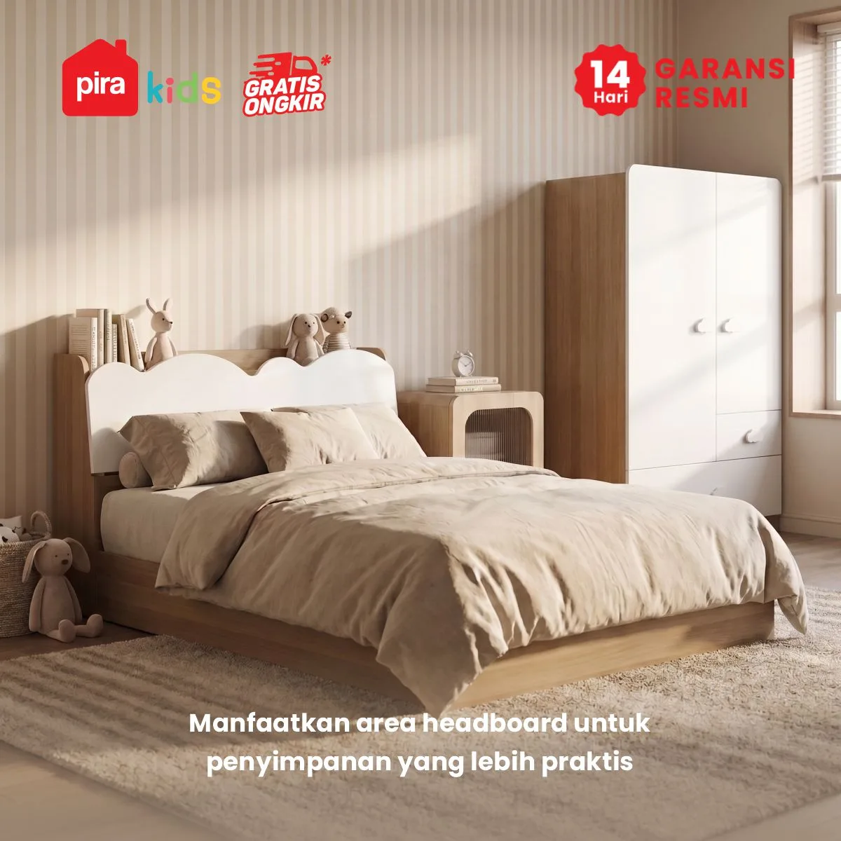 PIRA KIDS - KUMMO HB100 HEADBOARD KASUR / SANDARAN KASUR / DIPAN / DIPAN TEMPAT TIDUR warna PRO OAK - WHITE - PIRA KIDS - foto 2