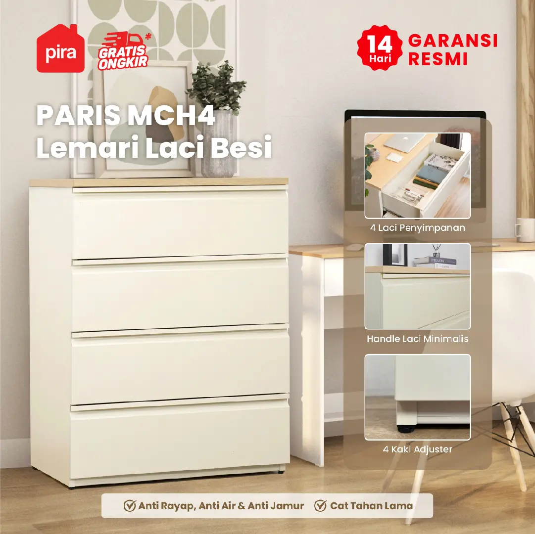 PIRA -  PARIS MCH4 LEMARI LACI / LACI BESI warna CREAM-SONOMA OAK - PIRA - foto 1