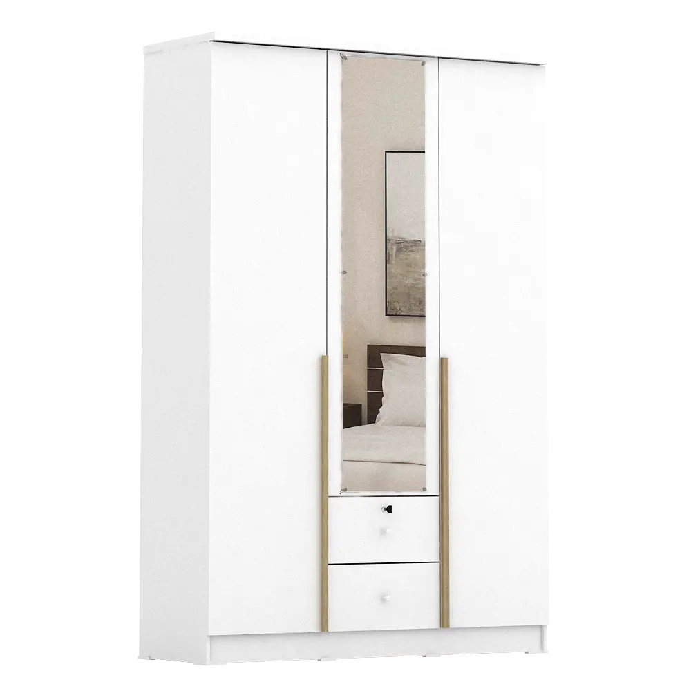 PIRA METROPOLIS -  YONA 3P 2DR LEMARI PAKAIAN 3 PINTU DENGAN 2 LACI warna WHITE - YELLOW OAK - PIRA METROPOLIS - foto 4