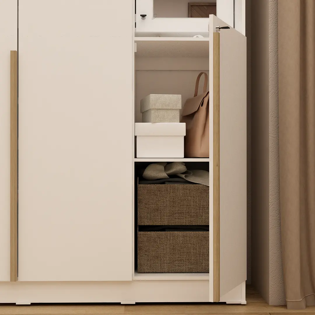 PIRA METROPOLIS - YONA WDD 3 LEMARI PAKAIAN 3 PINTU DENGAN KACA RIAS warna WHITE - YELLOW OAK - PIRA METROPOLIS - foto 7